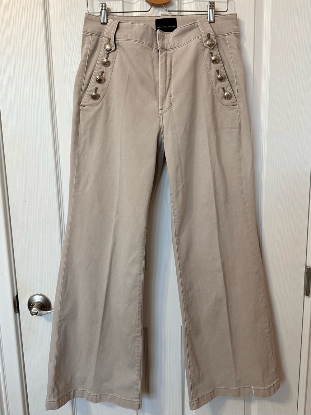 White House Black Market Beige Wide-Leg Jeans with Button Trim